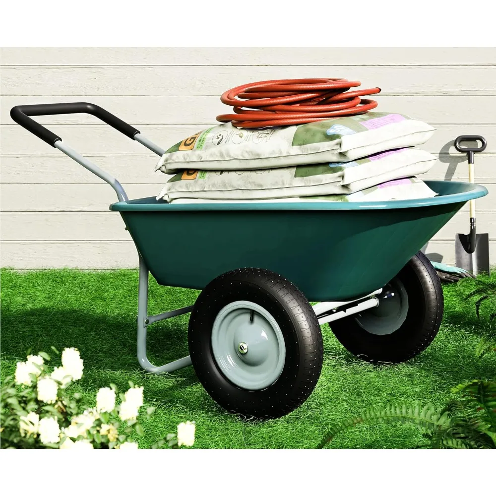 

2 Wheel Wheelbarrow, 330 Pounds Capacity Yard Cart with Padded Handlebar, 14 Inch Pneumatic Tires for High Stability