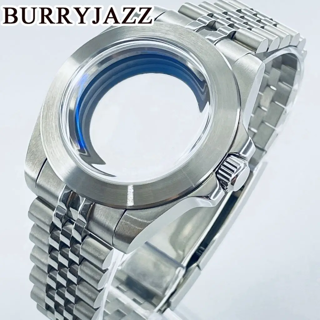 BURRYJAZZ40mm NH34NH35 NH36NH70 NH72 ETA2824 PT5000 Watch Case Stainless Steel Brushed Case AR Blue Domed Glass Glide Lock Clasp