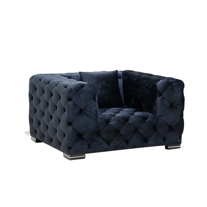 

American buckle fabric sofa hotel villa leisure club sofa blue velvet corner three-person sofa combination 2 pcs