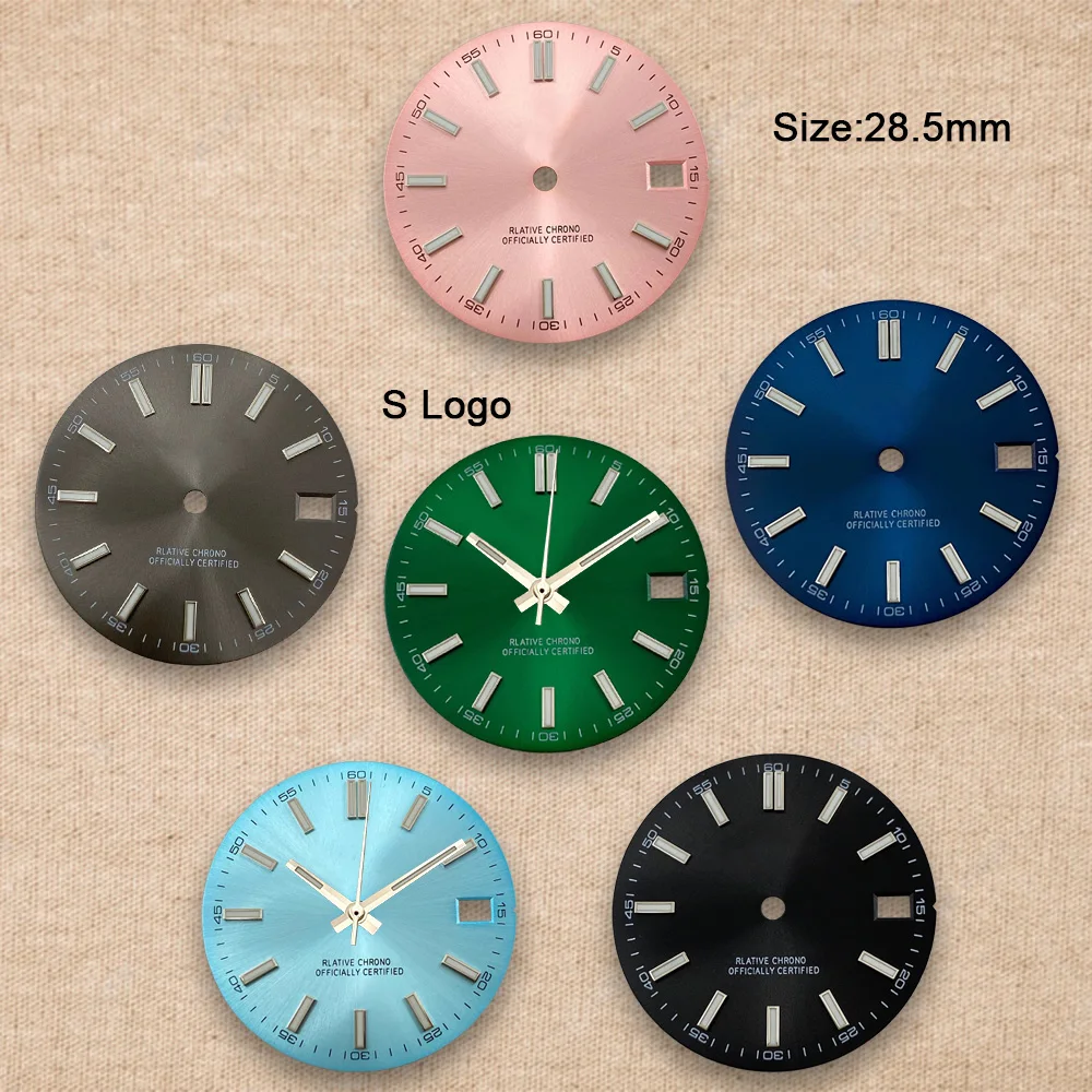 28.5mm Sunray Dial S Logo Watch Modification Accessory High Quality Blue Luminous Dial Suitable for NH35/7S Japan Movement
