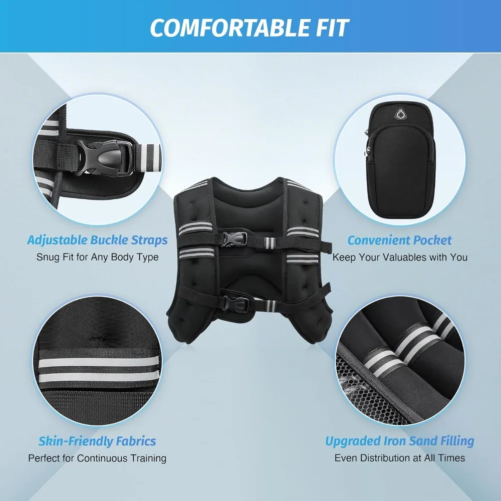 

Weighted Vest, 6lb/8lb/12lb/16lb/20lb/25lb/30lb Weight Vest with Reflective Stripe for Workout, Strength Training, Running