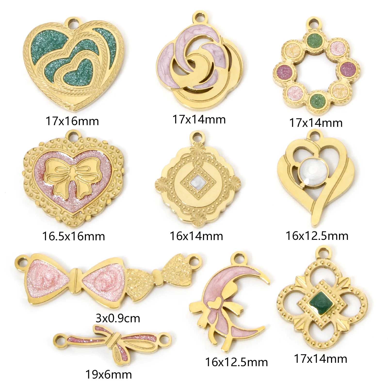 1pc New Stainless Steel Charms Gold Colro Geometric Heart Bowknot Multicolor Enamel Pendant DIY Necklace For Women Jewelry Gift