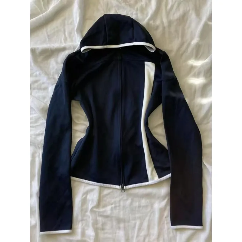 

American Retro Subculture Gothic Slim Fit Zipper Hooded Women's Street Fashion Sports Shirt Y2k Punk Hottie All Match Jacket