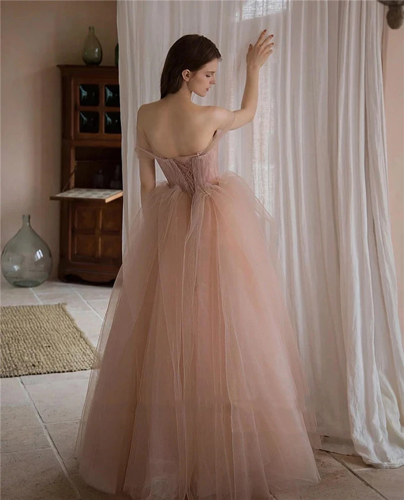 Bafftafe Princess Tulle Korea Prom Dresses For Wedding Party Off the Shoulder Corset Customized Formal Occasion Evening Gowns