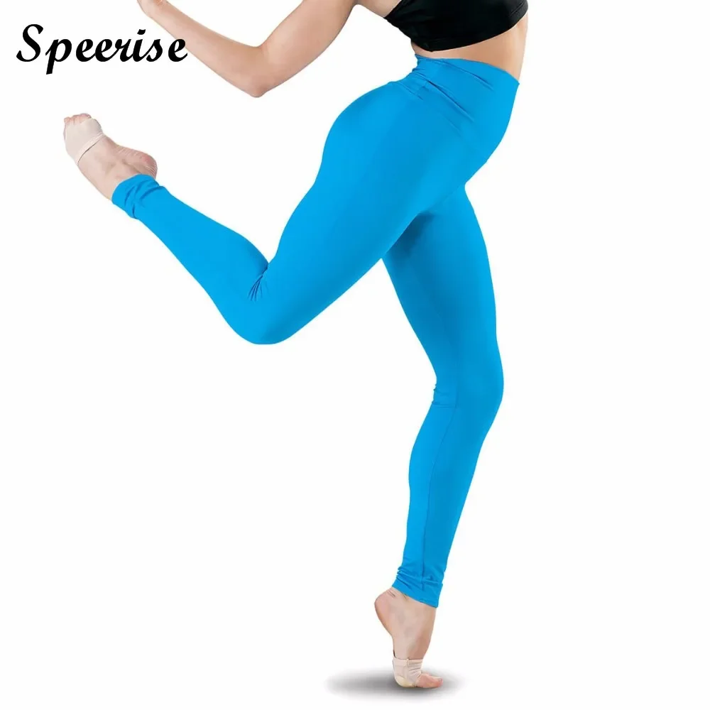 Speerise-Leggings de LICRA de cintura alta para mujer, pantalones de baile de longitud completa, cintura elástica, talla grande