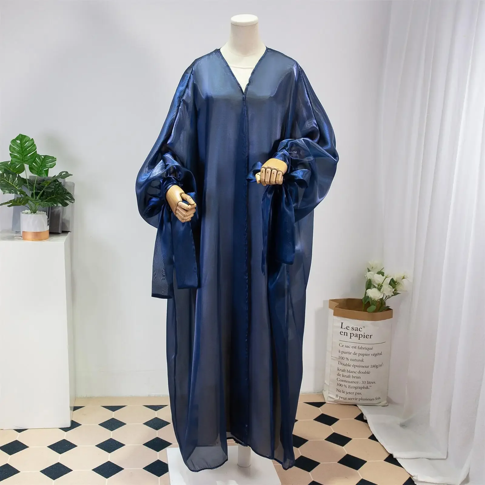 Muslim Out Abaya Women Jilbabs Smocking Sleeve Lace Up Kaftans Prayer Cardigan Coat Islamic Clothing Dubai Saudi Robe Turkish