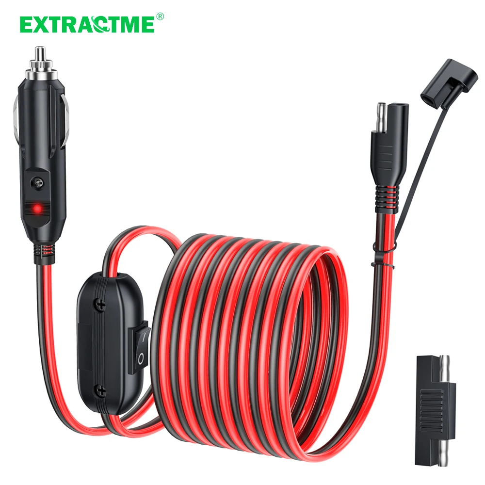 Extractme 16AWG 12V Cigarette Lighter SAE Battery Charger Cable Cigarette Lighter Plug to SAE Quick Release Adapter with Switch