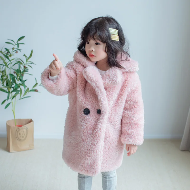 2022 Winter Girls Fashion Faux Fur Jacket Baby Kids Children Thick Warm Coat Outerwear