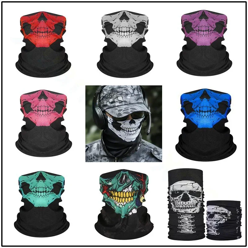 Halloween Mask Horror Skull Chin Mask Scarf Outdoor Motorcycle Multi Use Neck Warmer Suitable For Riding/ Halloween Show Parties