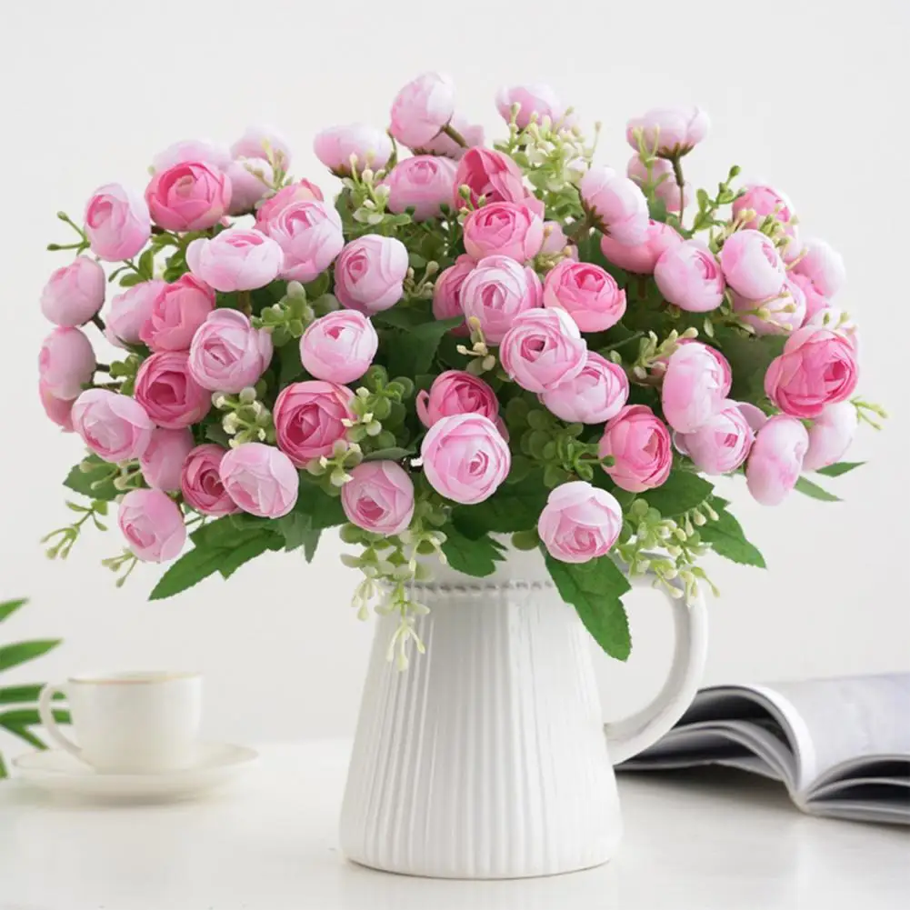 Artificial Tea Rose Long Branch Artificial Peony Tea Rose Flower Easy Care Colorfast Simulated Tea Rose Home Decoration