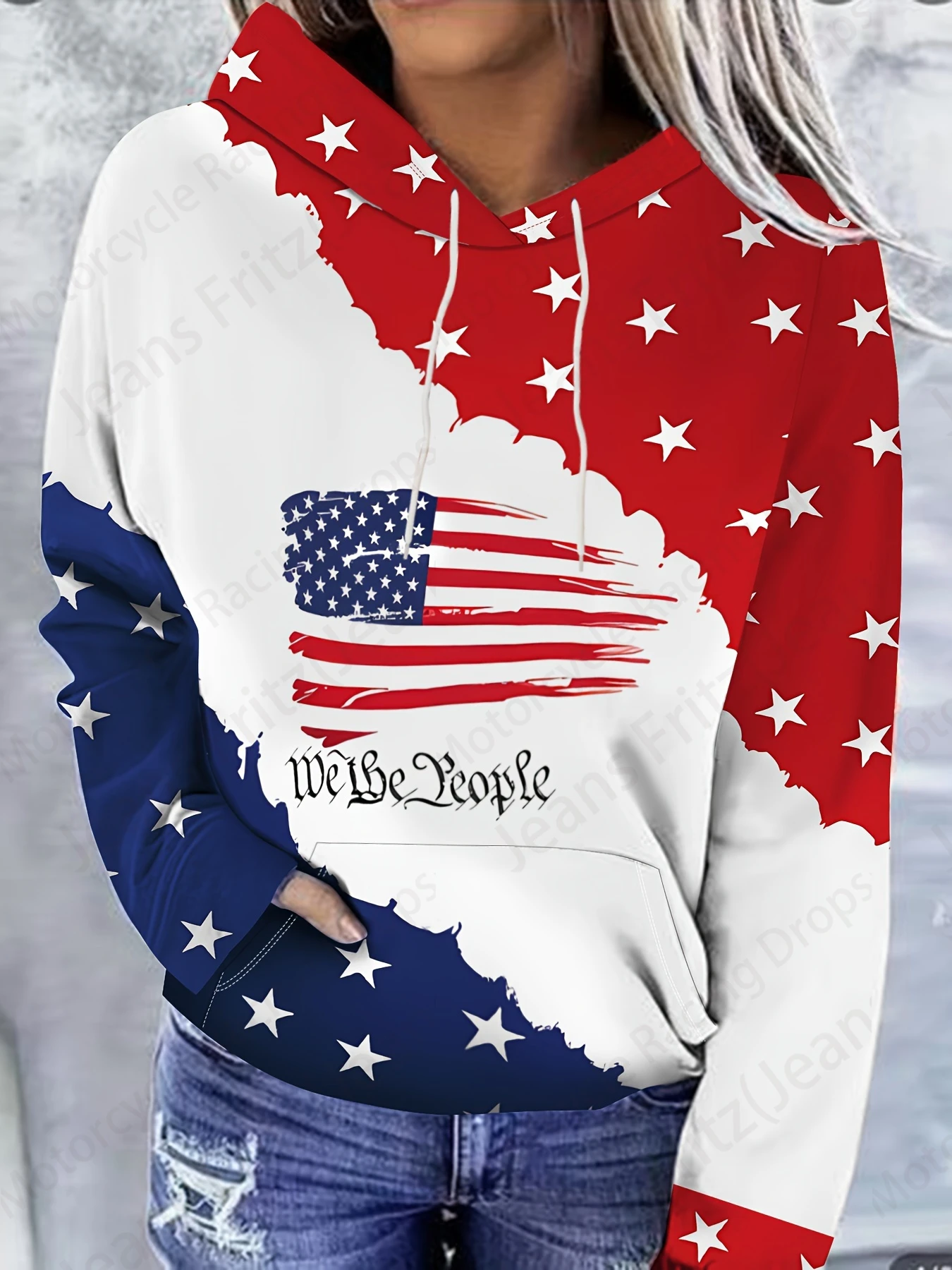 American Flag & Blessed 3d Print Hoodie Women Fashion Oversized Hoodies Women Sweats Letter Coat Sweatshirt With Pocket Pullover