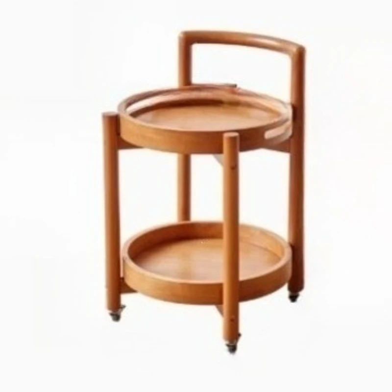 Solid wood edge few trolleys, living room with wheeled side table, casual and movable