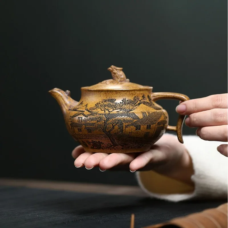 Yixing Handmade Purple Clay Teapot, Raw Ore, Gold Sand,tea Pot, Kung Fu Tea Set 280ml