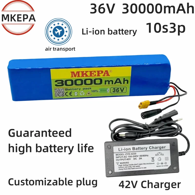 

36V 30Ah 600watt 10S3P lithium ion battery pack 15A BMS proSuitable for electric riding batteries XT60 T Plug+charger