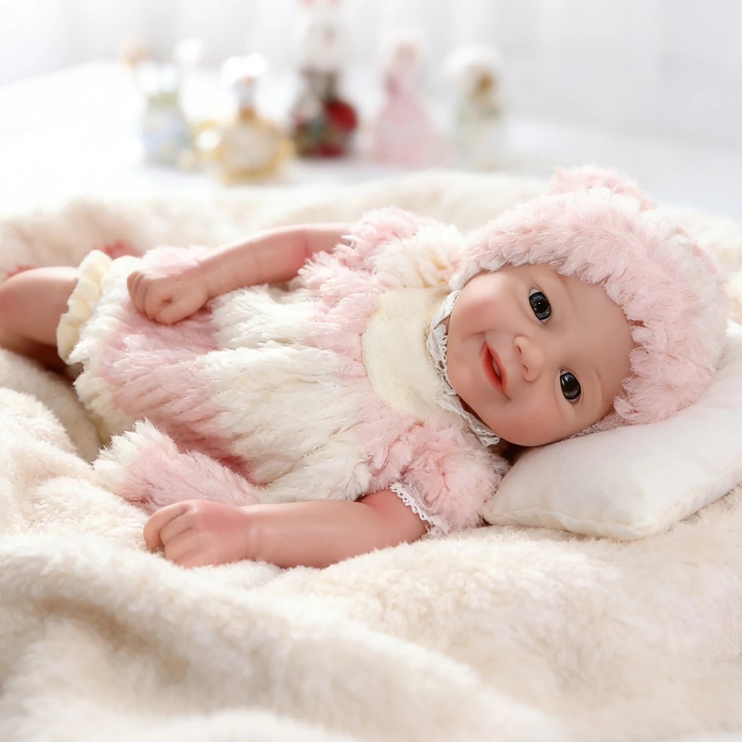 NPK 18-inch Vivienne Solid Platinum Silicone Baby Doll Realistic Weight And Pacifier Included Mouth Can Open Full Body Doll