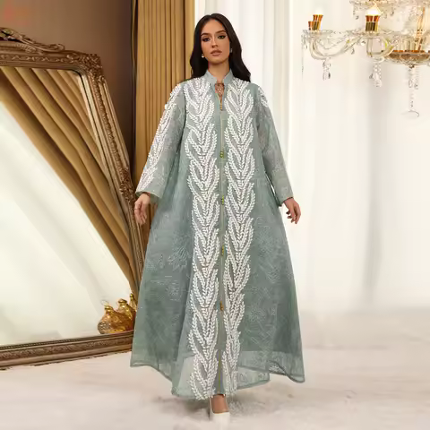 Uni Elegant New Dubai Embroidery Luxury Woman Evening Dress Morocco Mesh Sleeve Abayas Stylish Kaftan 2025