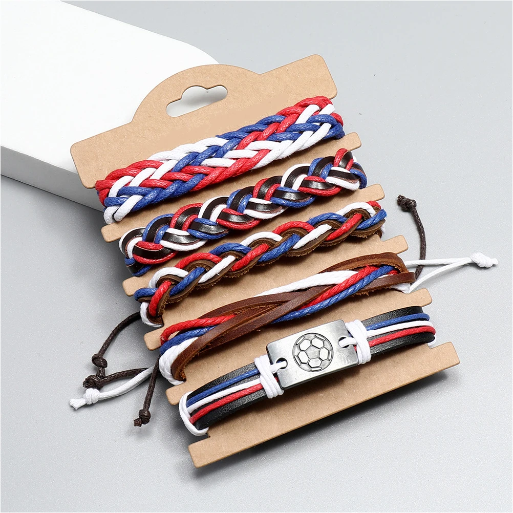 

5 Pcs Women Soccer Bracelet Woven Flag Gift Commemorative Edition Red for Man