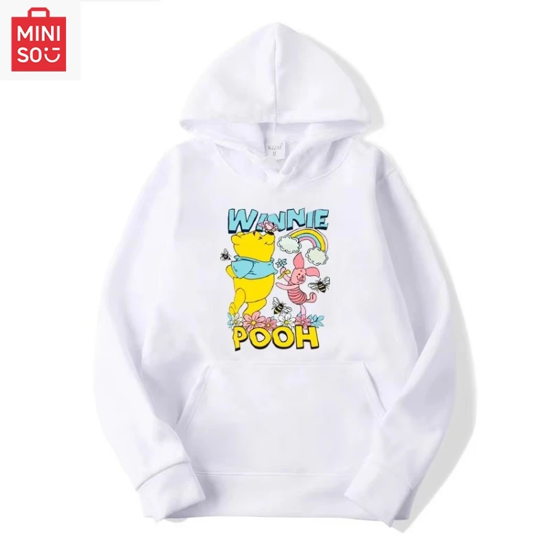 

MINISO Disney no lanyard spring and autumn new Winnie the Pooh cartoon couple outdoor jogging hoodie cartoon women's pullover me