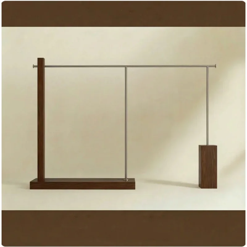 custom.Clothing Display Stand - Stainless Steel Walnut Wood Floor-mounted Hanging Rack - U-shaped Island with Shelf Props
