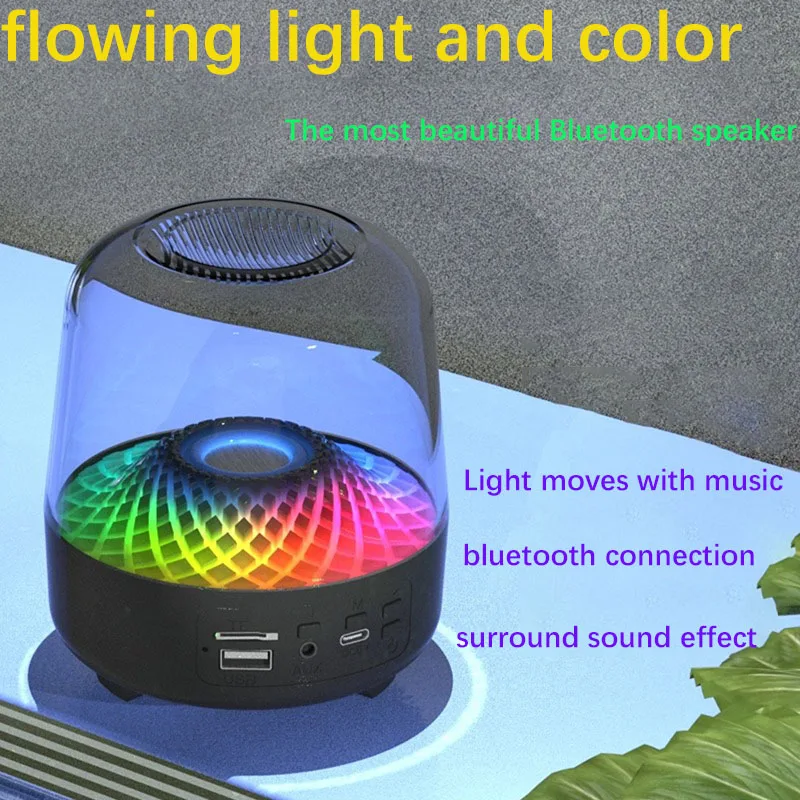 2024 New 4-generation glazed Bluetooth speaker Bright light heavy bass transparent glass Bluetooth wireless speaker