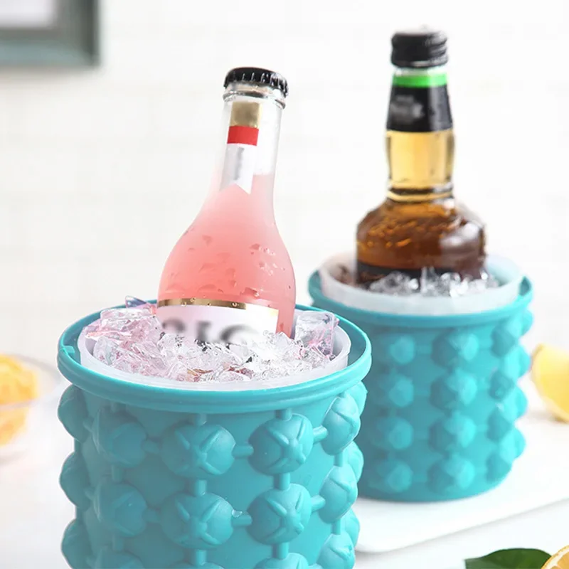 

Silicone Ice Bucket Round Ice Bucket Creative Lid Double Convenient Home Quickly Make Cold Ice Cube Mold Kitchen Accessories