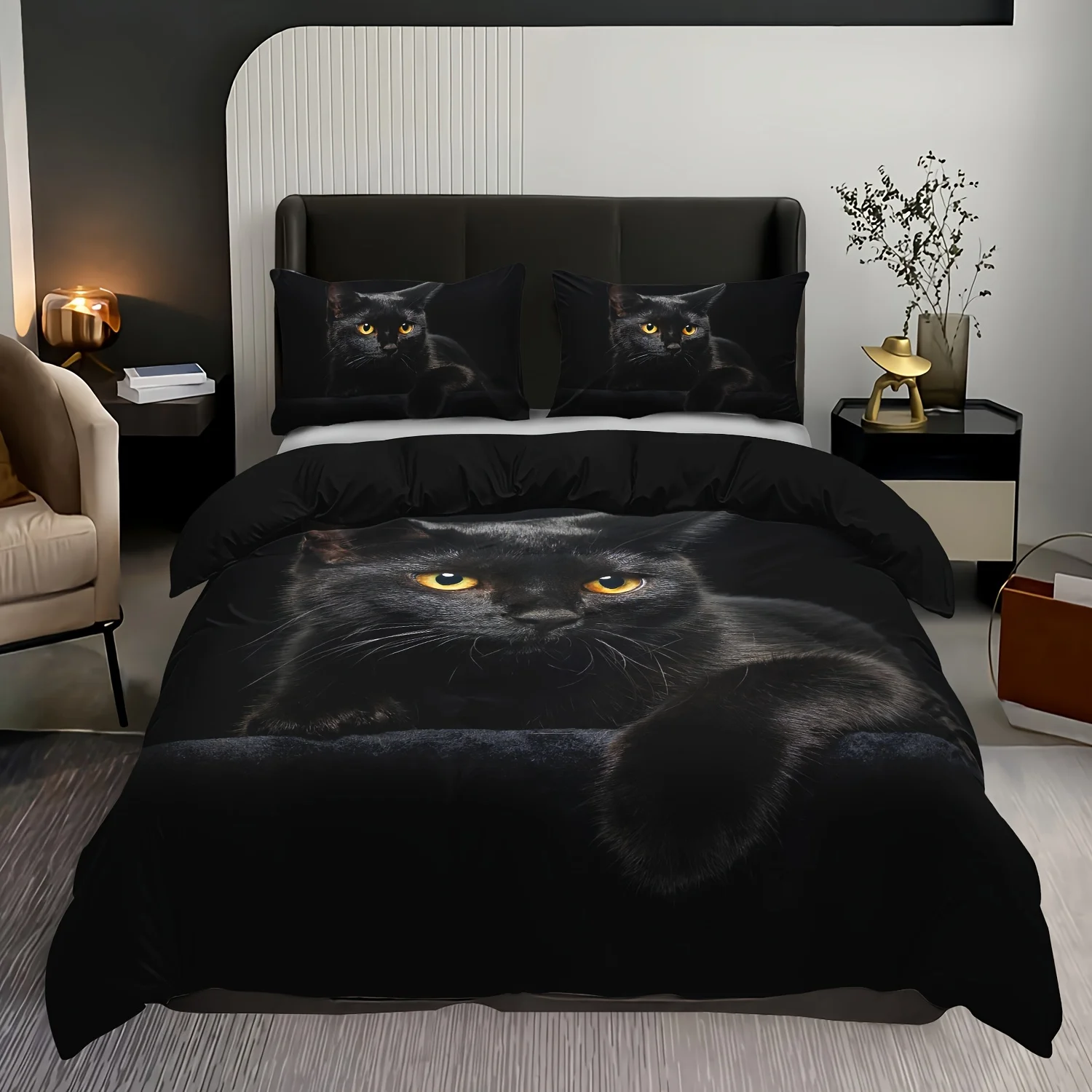 

3D Black Cat Print Duvet Cover Set Fashion All Season Bedding Set Soft Comfortable Duvet Cover, For Bedroom Guest Room