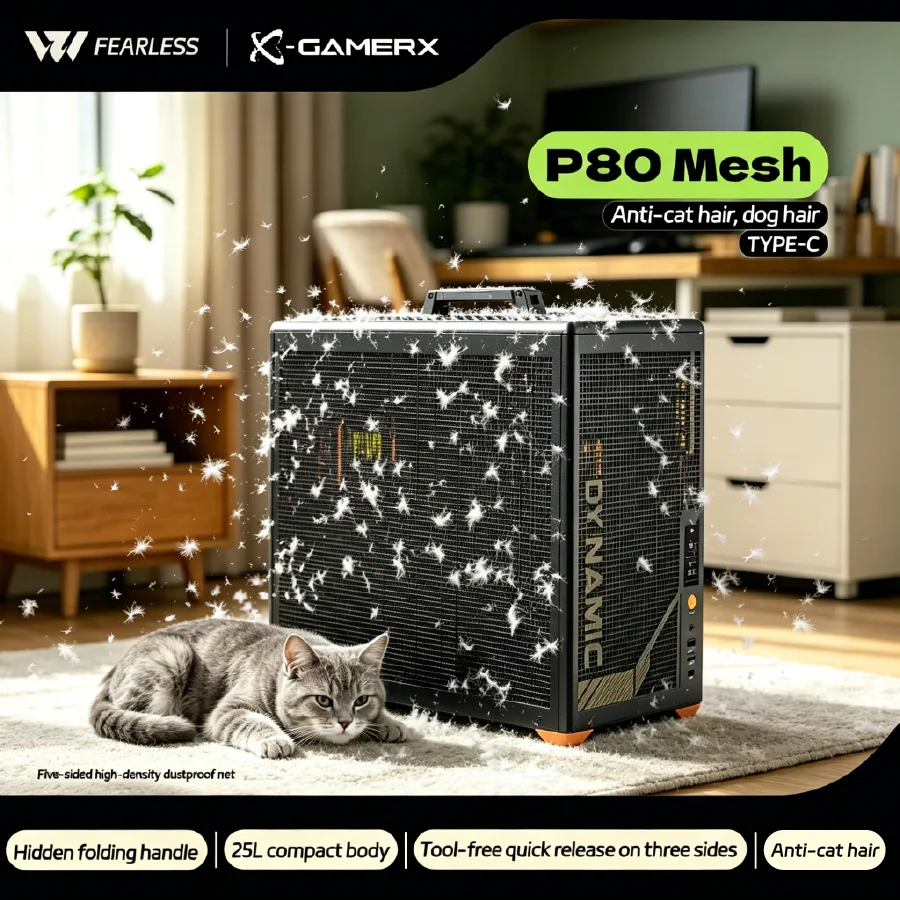 

Корпус для ПК Power Train X-GAMERX Mesh P80, защита от кошачьих волосков, скрытая складная ручка, компактный корпус 25 л, TYPE-C, для настольного компьютера
