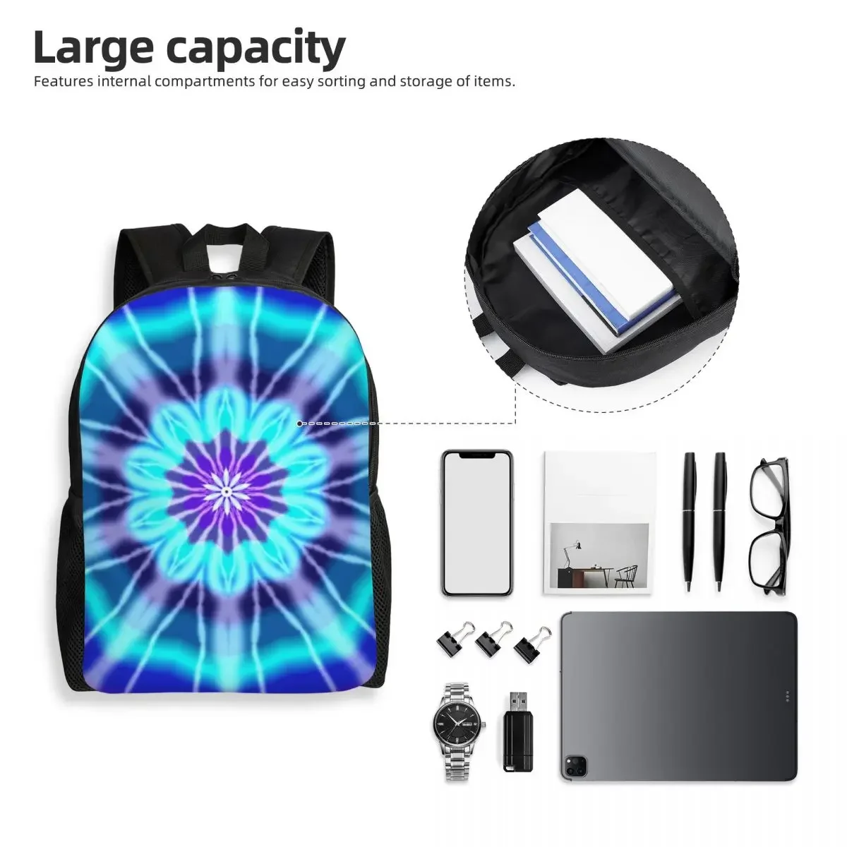Custom Blue And Purple Tie Dye Backpack for Men Women School College Students Bookbag Fits 15 Inch Laptop Dyeing Art Bags