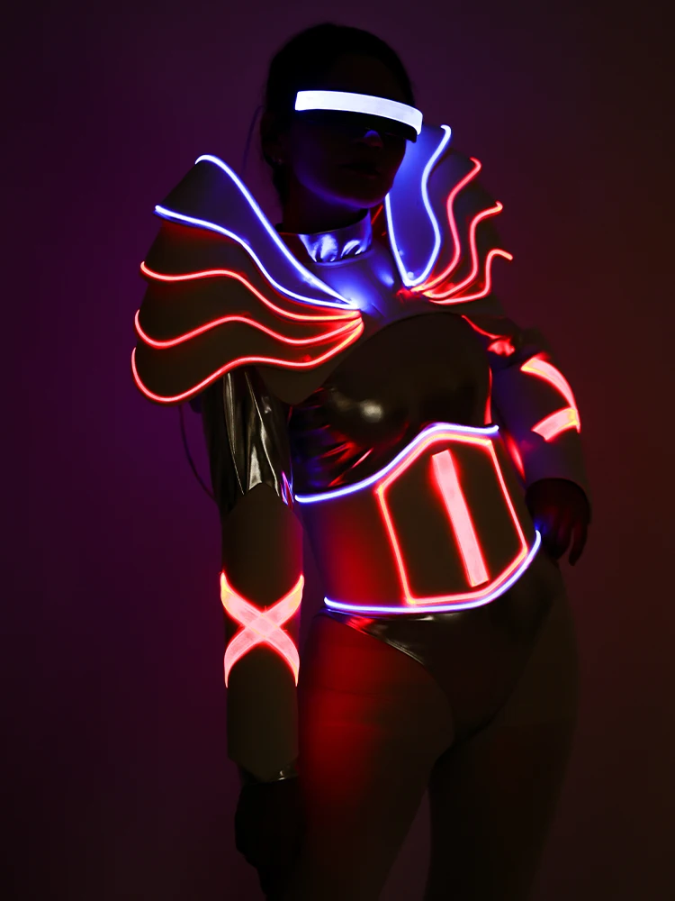 

Full Color LED Luminous Technology Costumes Bar Party Ice Blue LED Punk Cyber Dance Troupe Bar GOGO Dance Party Woman Dress