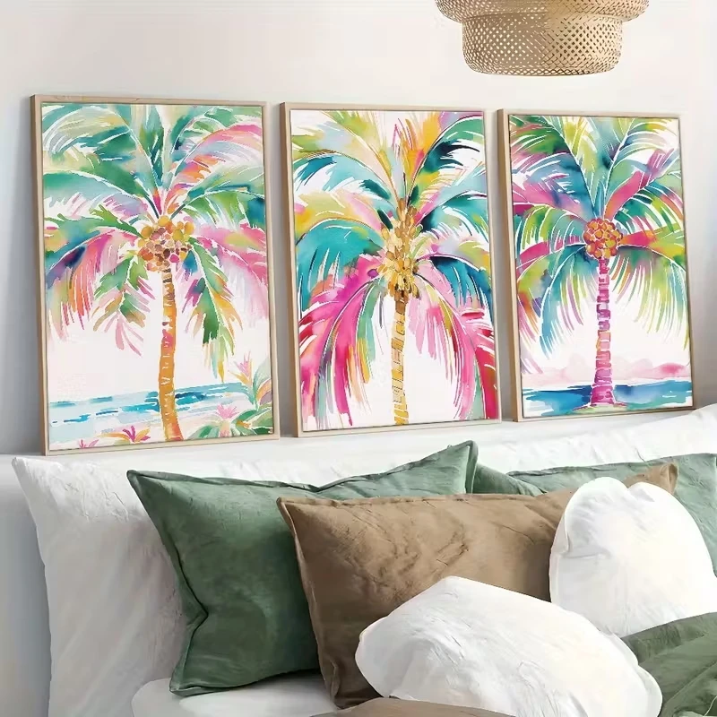 

3pcs Colorful Tropical Palm Tree Art Canvas Poster Picture Wall Modern Minimalist Bar Living Room Home Decoration Coffee Shop