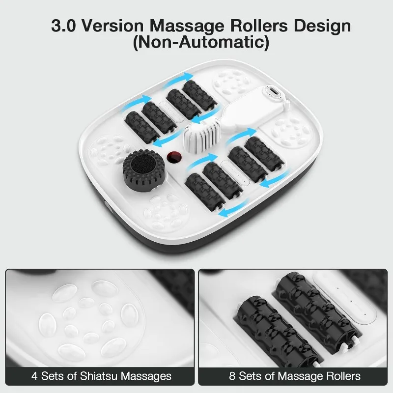 Collapsible Foot Spa with Heat, Bubble, Red Light, and Temperature Control, Foot Bath Massager with 8 Shiatsu Massage Rollers