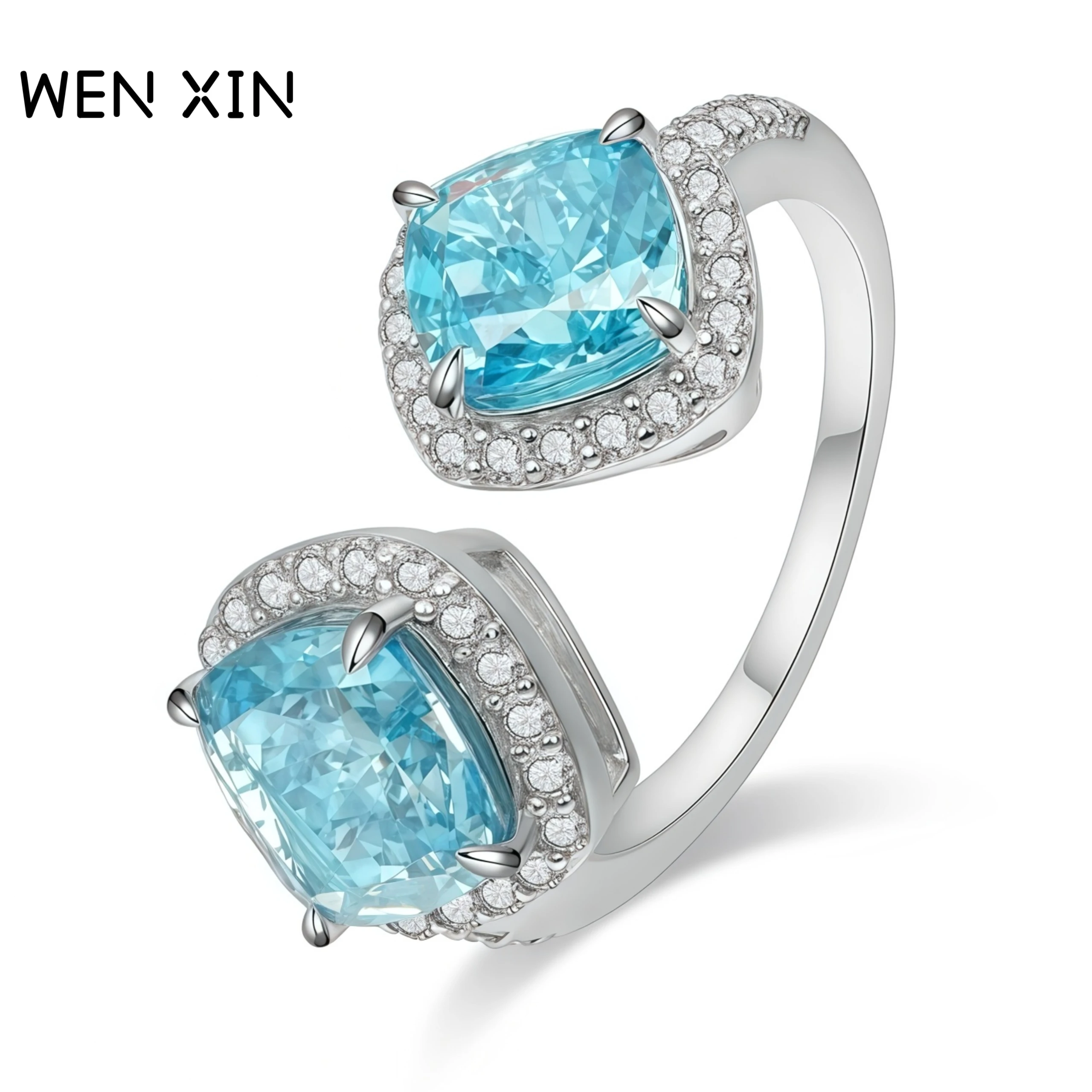 

WENXIN брендовое высокое качество стерлингового серебра 925 пробы, новый блок, женское кольцо, натуральный морской синий сокровище, конфеты, открывающееся кольцо, ювелирные изделия