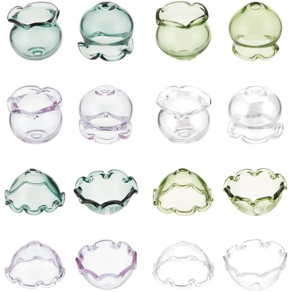 16 pièces 8 Styles de perles de verre cône demi-rond bouchons de perles fleur bouchons de perles en vrac cloche transparente perles de fleur carillons éoliens faisant kit