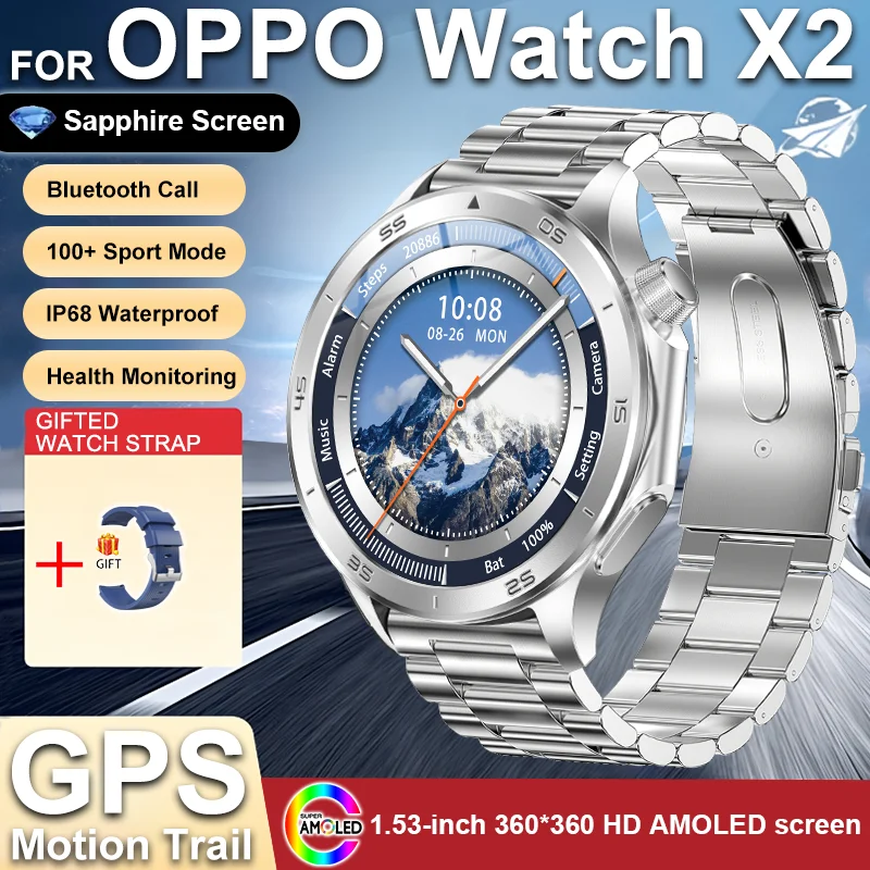 GUHUAVMI 2025 neue Für OPPO UHR X2 Bluetooth Anruf Smartwatch AMOLED Bildschirm Herzfrequenz Kompass IP68 Wasserdichte GPS Sport Smart Uhr männer 5