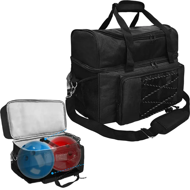 

Bowling Tote Bag for 2 Balls Portable Bowling Bag with Padded Large Capacity Double Ball Bowling Shoes Holder Empty Bag-NO Ball