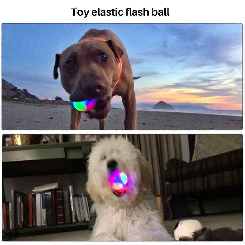 ABUP-Light Up Dog Balls Flashing Elastic Ball Glow In The Dark Interactive Pet Toys For Puppy, Cats, Dogs 2 Inch (2X Balls)