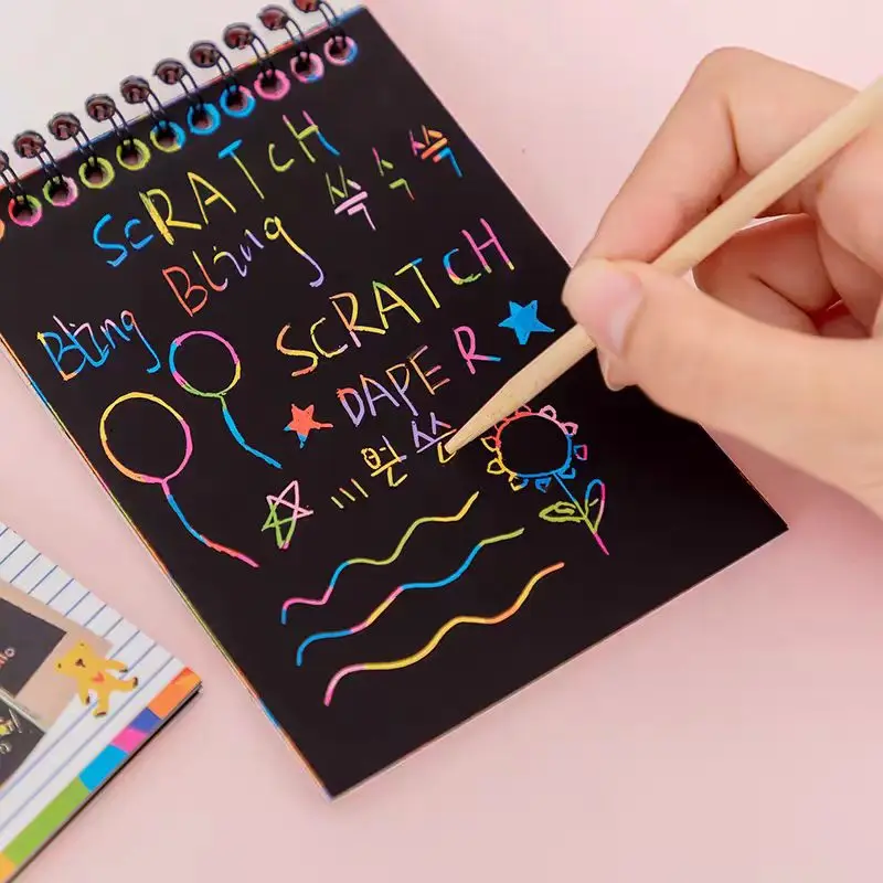 Kids Doodle Rainbow Scratch Paper, Color Scratch Notebook, Mini Portable Scratch Drawing Book for Kindergarten & Primary School,