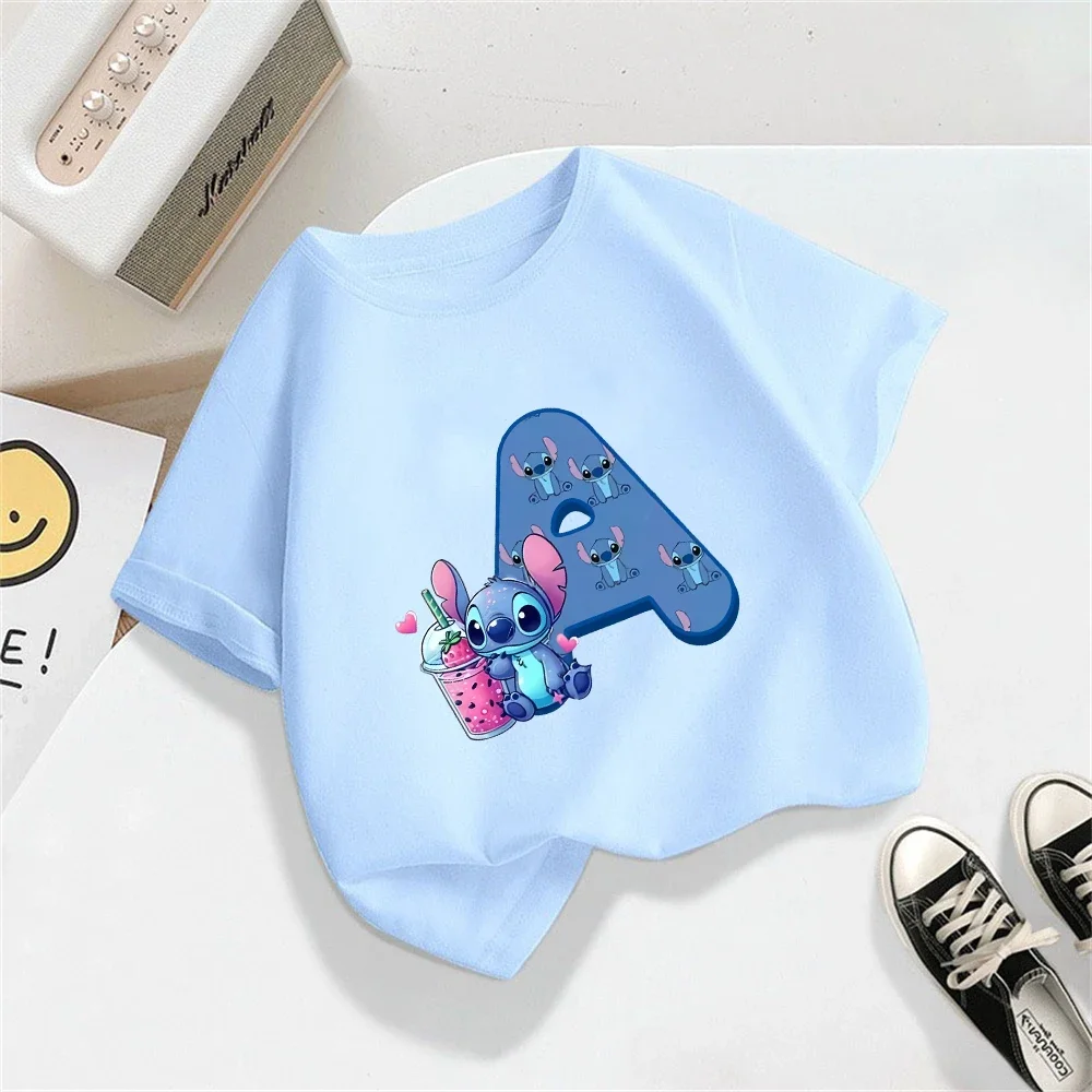 

Stitch Z-a Alphabet Children's O-neck T-shirt Cartoon Print Disney Summer Handsome Boys And Girls Kawaii Sweater Coat