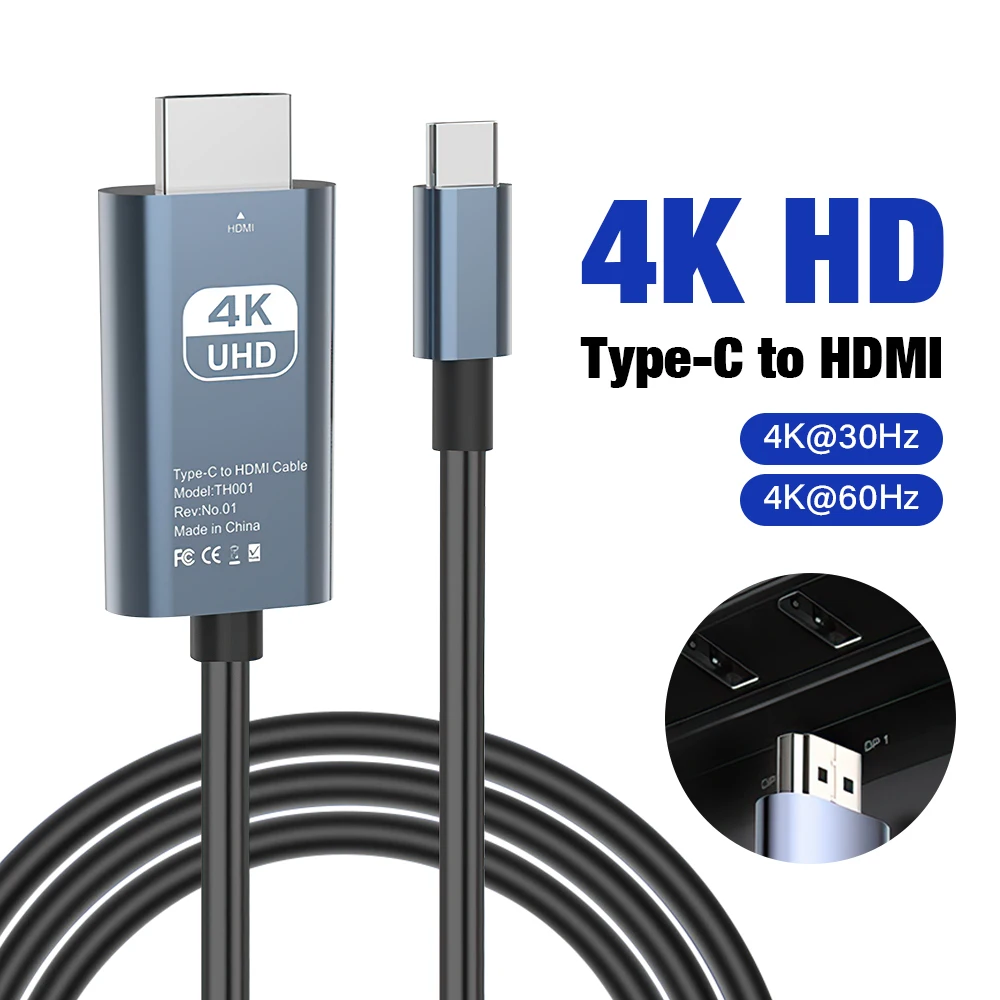 USB C to HDMI Cable 4K 30Hz 4K 60Hz Type C to HDMI Laptop Phone to TV Adapter Thunderbolt 4/3 for MacBook Pro/Air,iPad,Galaxy 2M