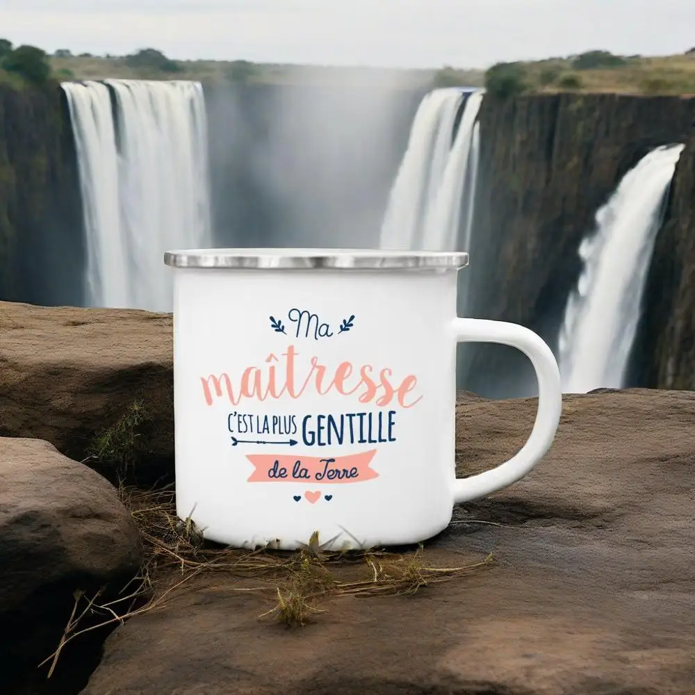Thank You Teacher Print Mugs Creative Coffee Cups Drinks Water Milk Cup Enamel Mug School Handle Drinkware Gifts for Teacher