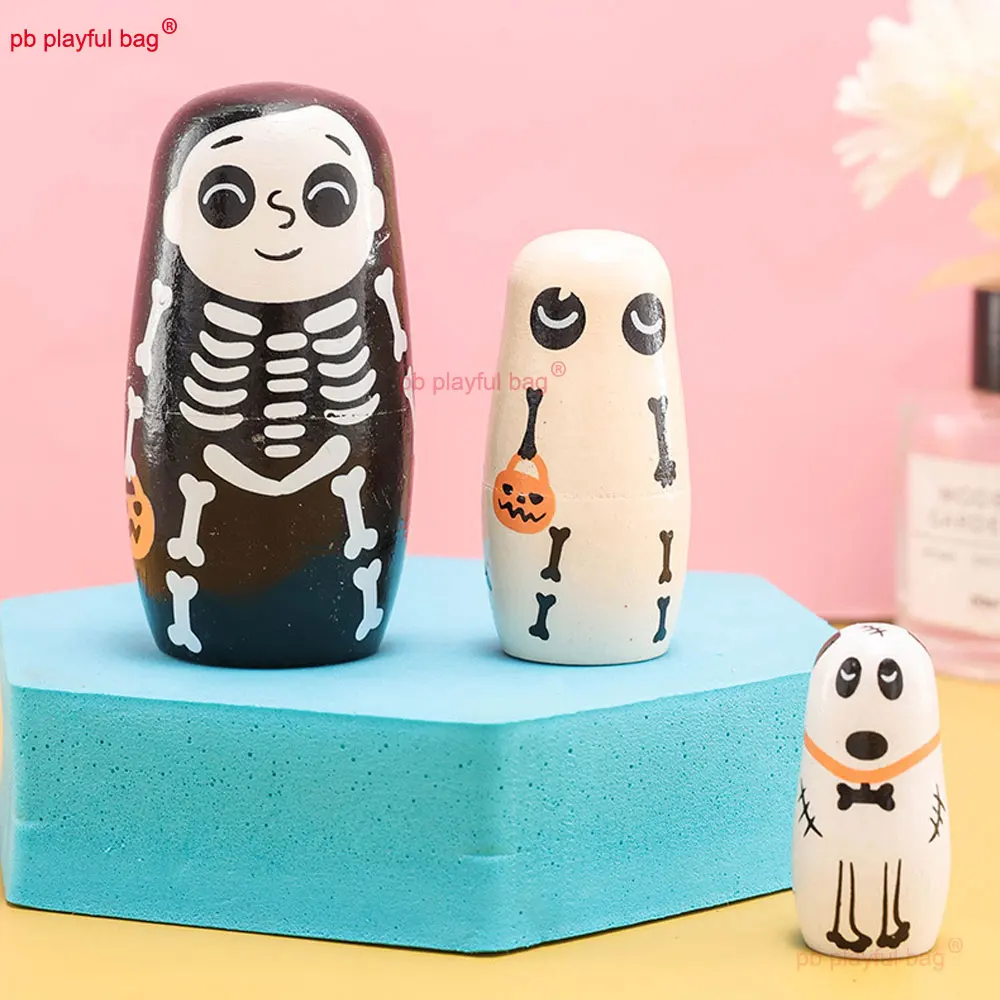 5 unids/set de madera rusa anidación decoración del hogar calabaza de Halloween chica Festival regalo muñecas apilables niños DIY juguetes HG380