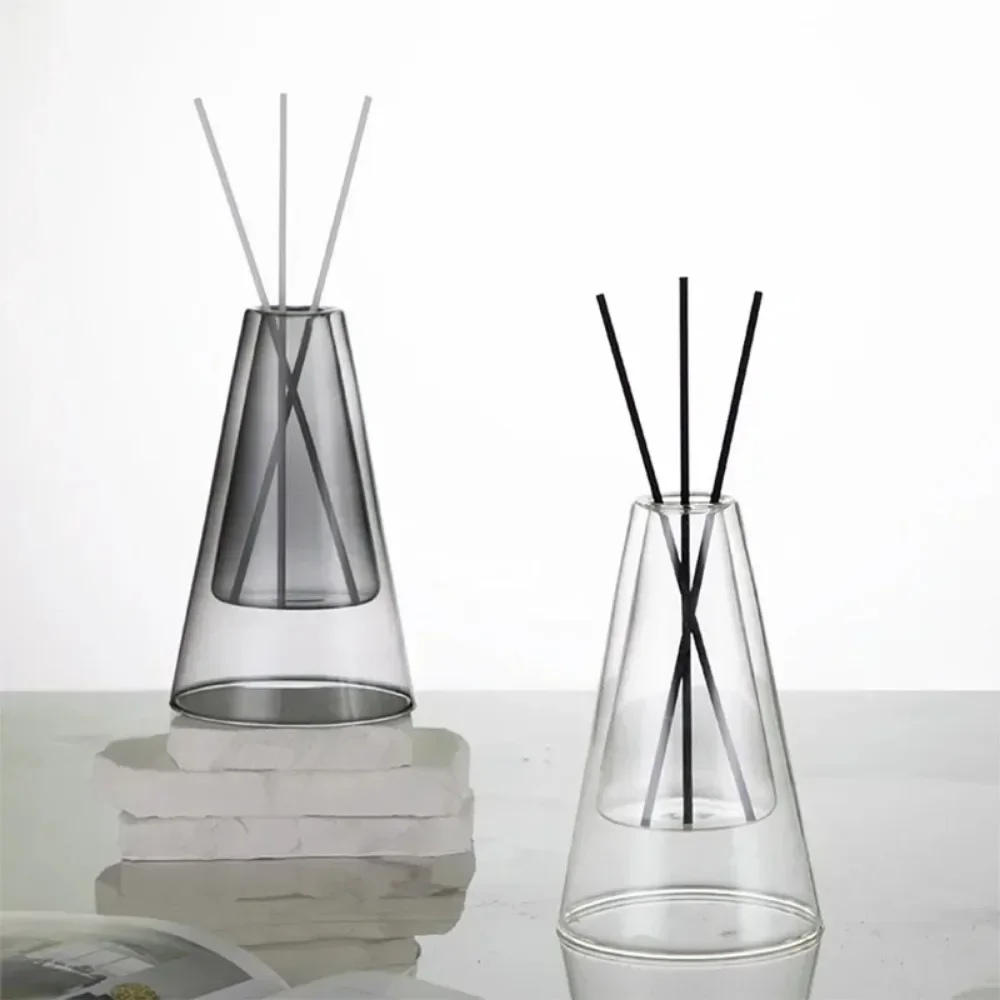 1Pcs Double Layer Triangle Glass Aromatherapy Bottle Essential Oil Storage Containers Hydroponic Flower Modern Home Decorations