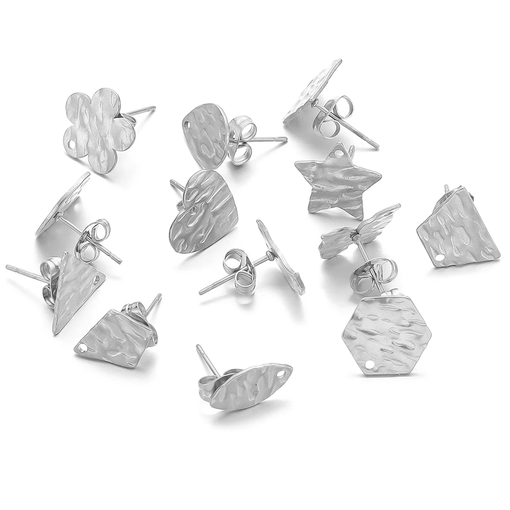 Boucles d'Oreilles en Acier Inoxydable, en Forme de Fleur, Étoile, Gaufrage, avec Dos d'Oreille, pour Bricolage, Composants de Bijouterie, Vente en Gros en Vrac, 10 Pièces