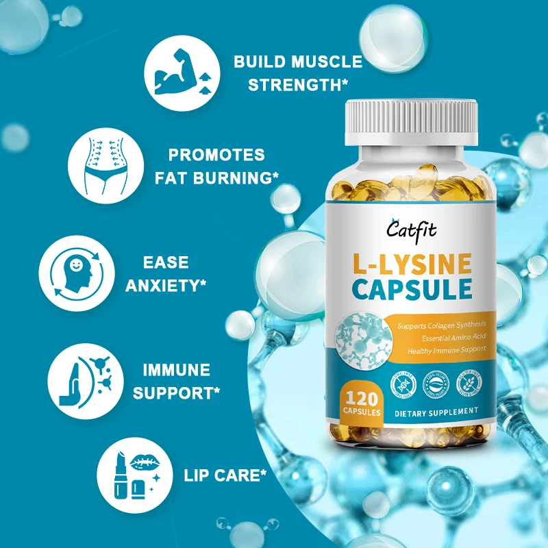 Catfit-Capsules d'acide aminé pour enfants et adultes, vitamines, austrde croissance fongique, monoHCl de L-lysine, recommandé, 120 pièces