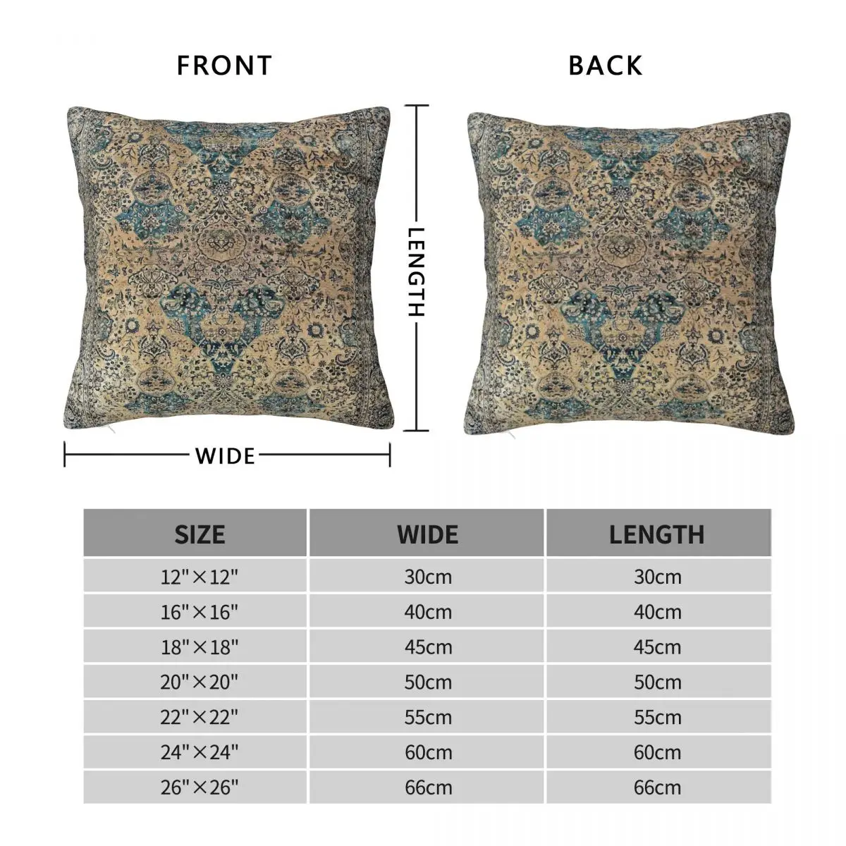 Antique Persian Kirman Square Pillowcase Polyester Linen Velvet Printed Zip Decor Pillow Case Car Cushion Cover