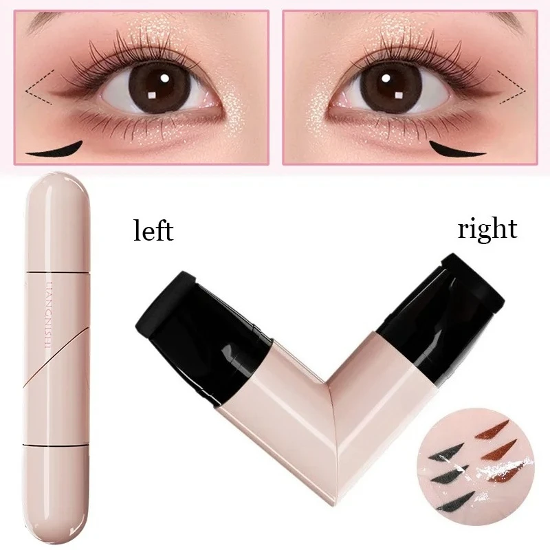 1Pc Draaien Eyeliner Stempel Geïntegreerde Dual-Tip DIY Eyeliner Wing Stencil Waterdicht Smudge-Proof Longwear Vloeibare Pennen Zwart Bruin