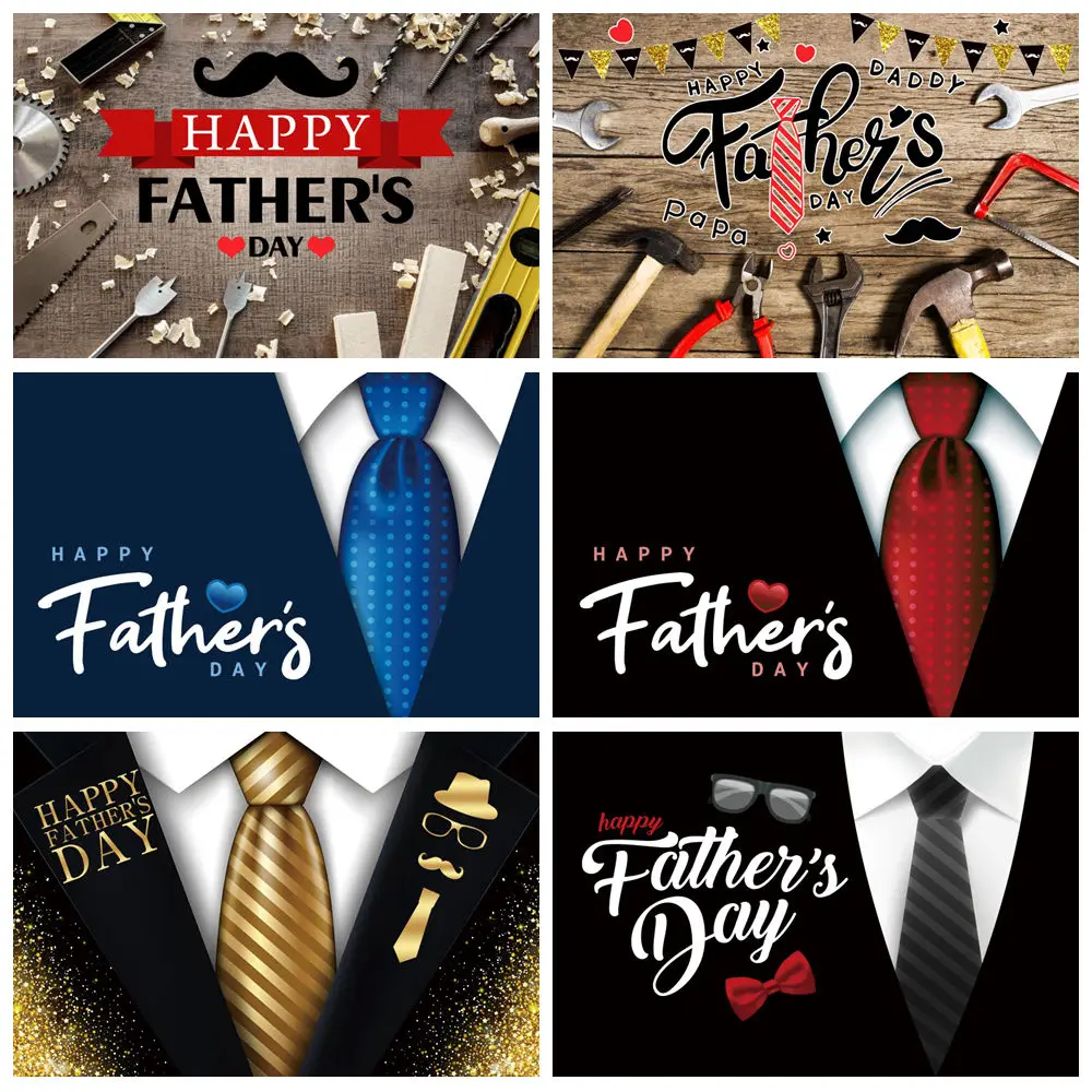 

Happy Father's Day Photography Backdrop Man Gentleman Tuxedo Tool Glasses Mustache Black Suit Tie Family Party Photo Background