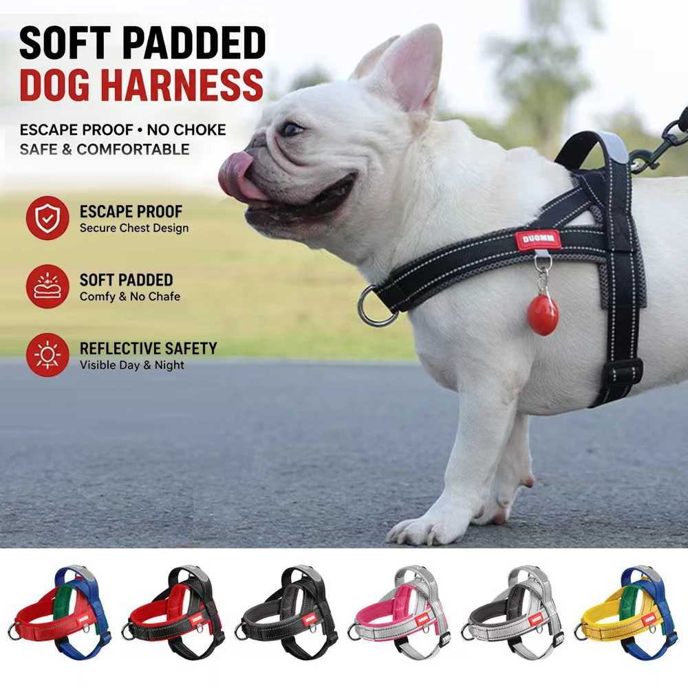 Colete Peitoral Acolchoado Macio para Cães com Faixas Refletivas, Colete de Caminhada Anti-Fuga e Anti-Estrangulamento para Cães Pequenos e Médios, Ajustável