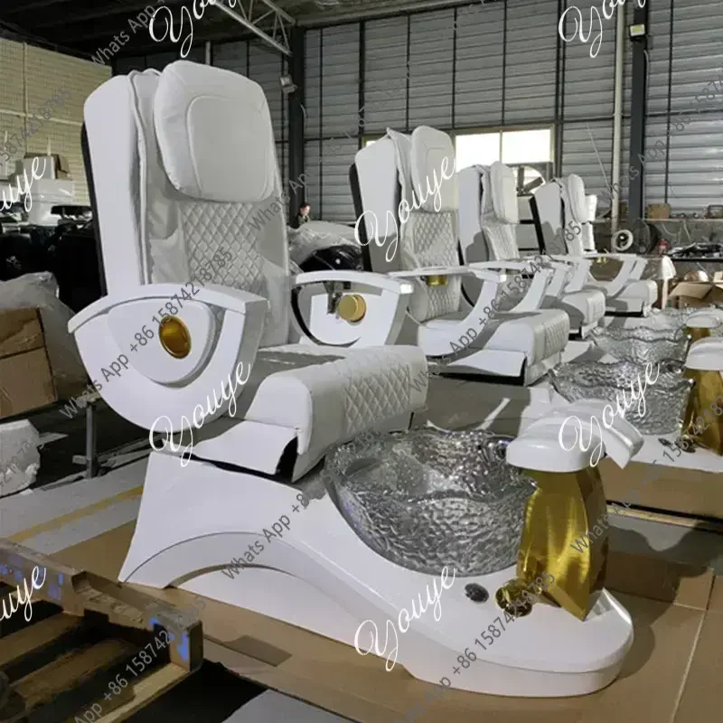 J Luxury White Pu Leather Pedicure Chairs 4 Sets Massage Beauty Shop No Plumbing Pedicure Chair Salon Beauty Furniture