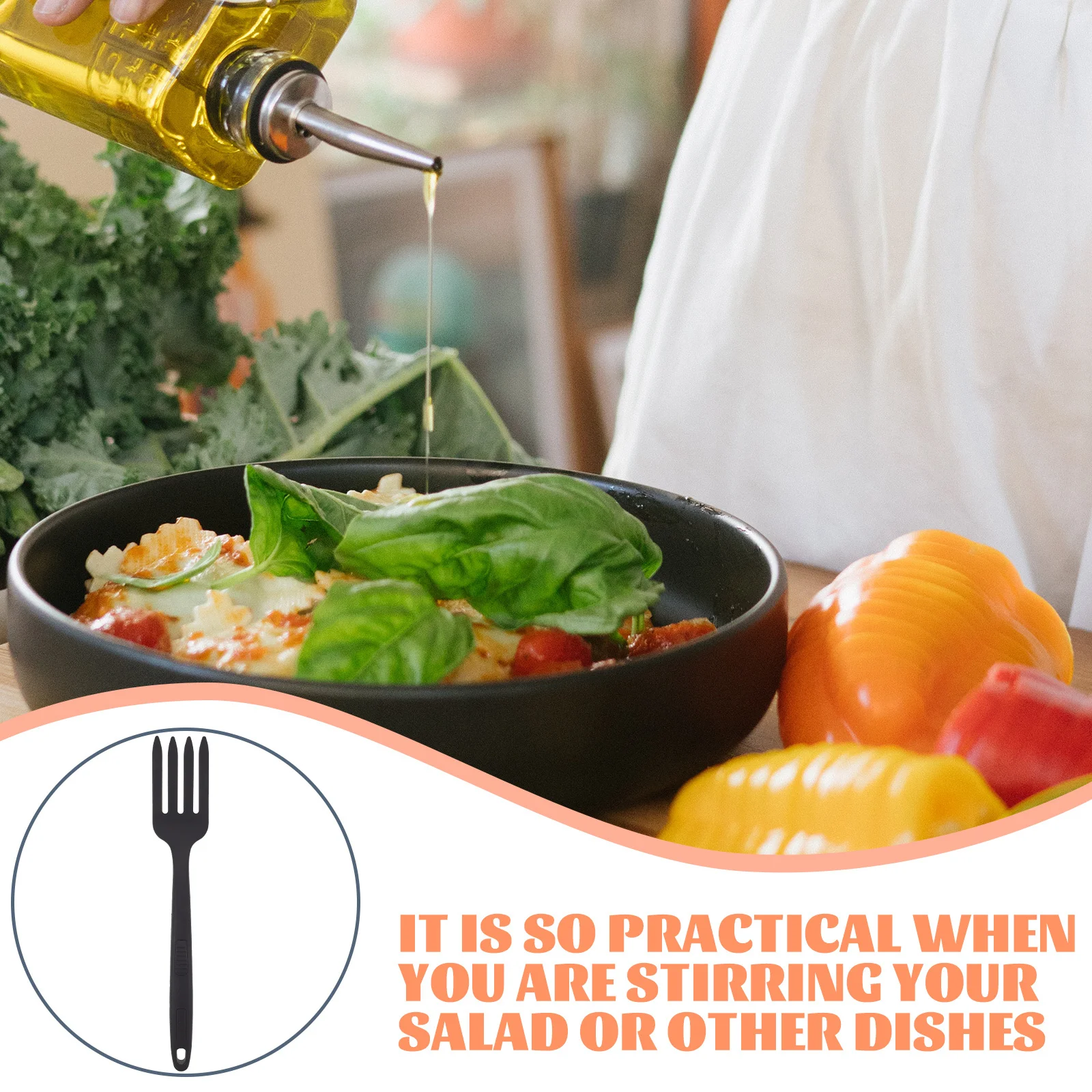 شوكة طبخ كبيرة من السيليكون قابلة لإعادة الاستخدام وقابلة للغسل، خادم المعكرونة المريح، شوكة طعام للمطبخ، خلط السلطة، متعددة الوظائف